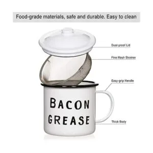 Bonito recipiente de grasa de tocino con colador de malla_2