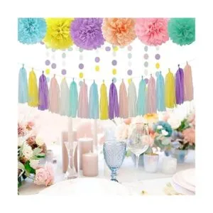 Guirnalda de flores de arcoíris pastel para fiestas_7