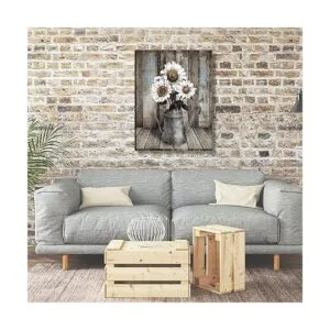 Arte de pared rústico con diseño de girasol blanco_5