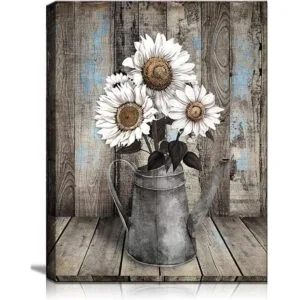 Arte de pared rústico con diseño de girasol blanco_1