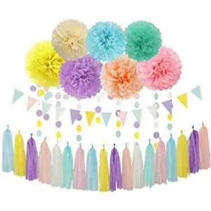 Guirnalda de flores de arcoíris pastel para fiestas_1