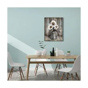 Arte de pared rústico con diseño de girasol blanco_6