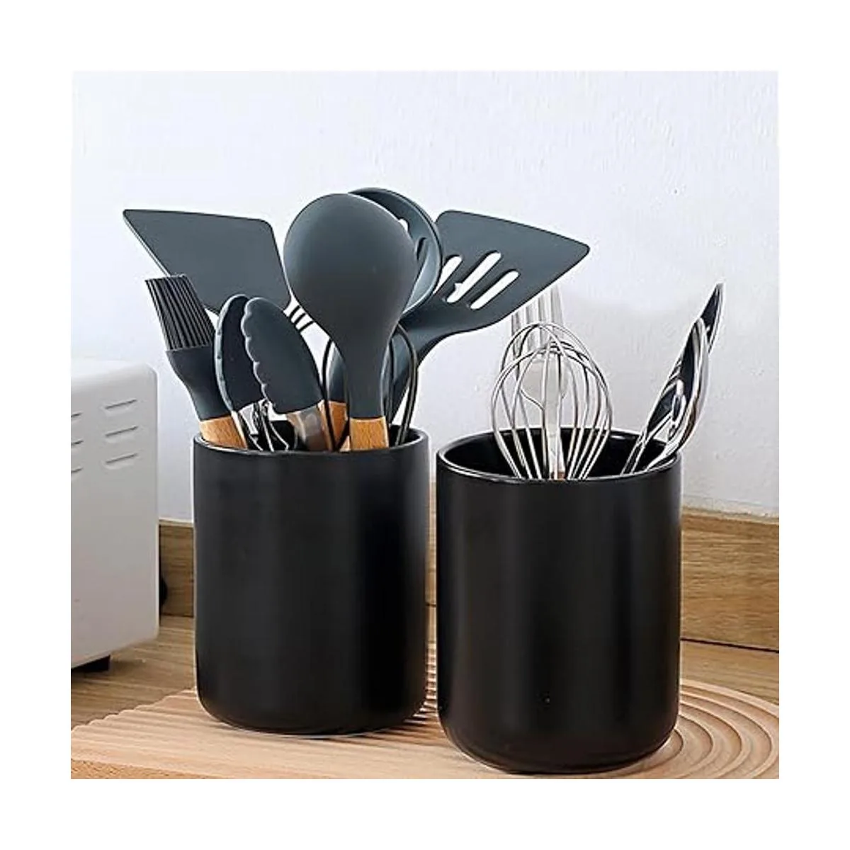 Soporte de utensilios de cocina de cerámica negra para_4