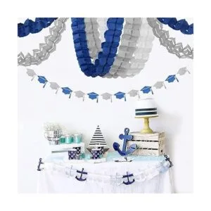 Guirnalda de serpentinas para decoración de fiesta azul_7
