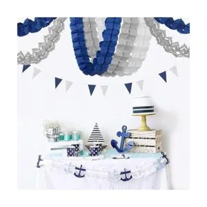 Guirnalda de serpentinas para decoración de fiesta azul_2