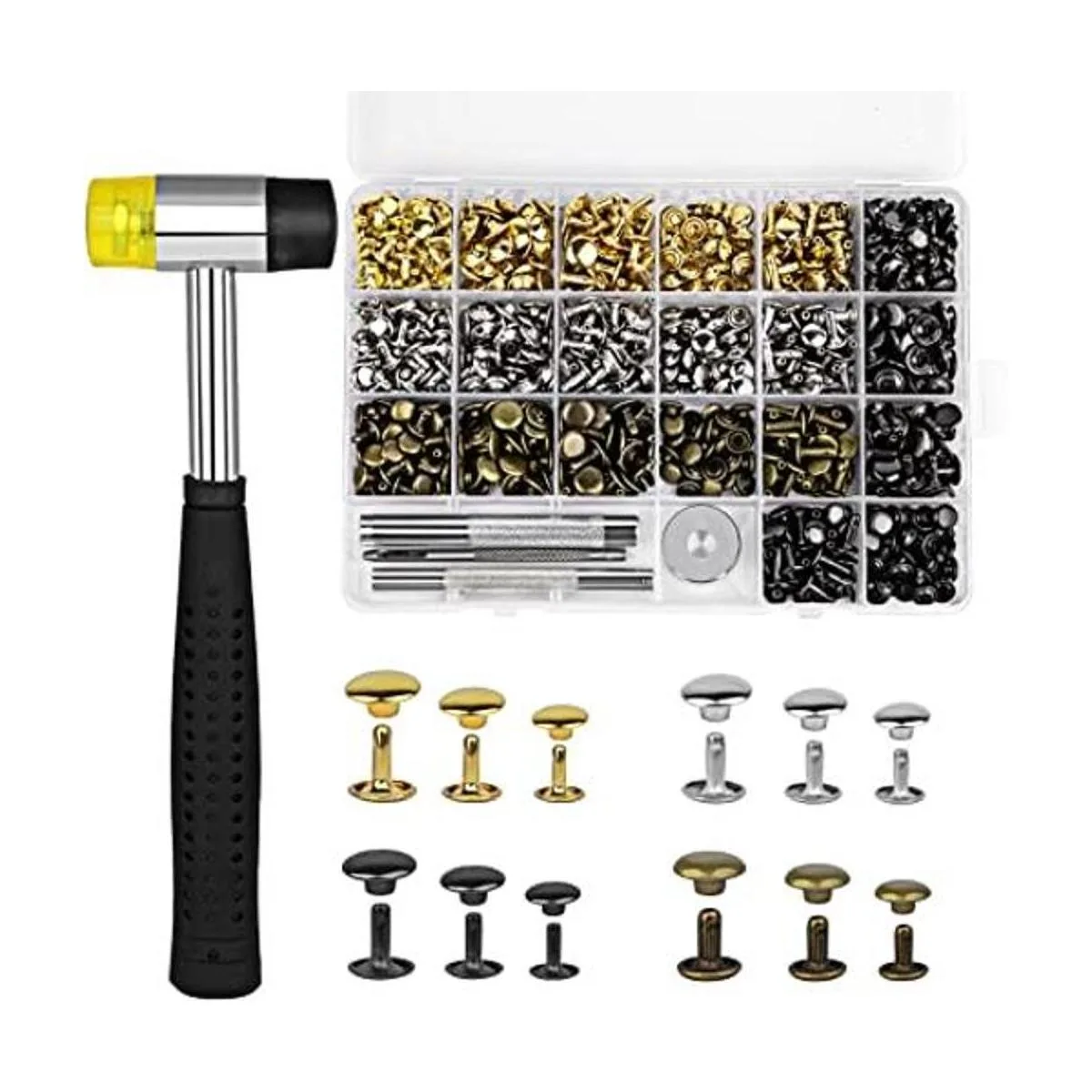 TLKKUE Juego de 360 remaches de cuero 4 colores doble_1