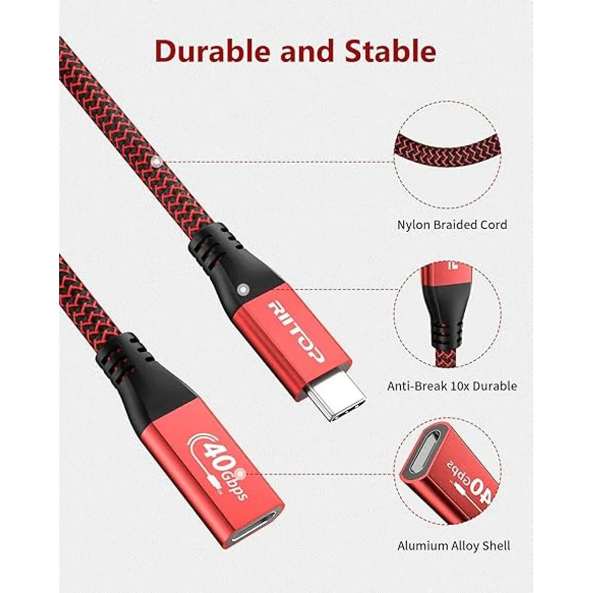 RIITOP Cable de extensión USB 4 corto 40 Gbps 1 pie_3