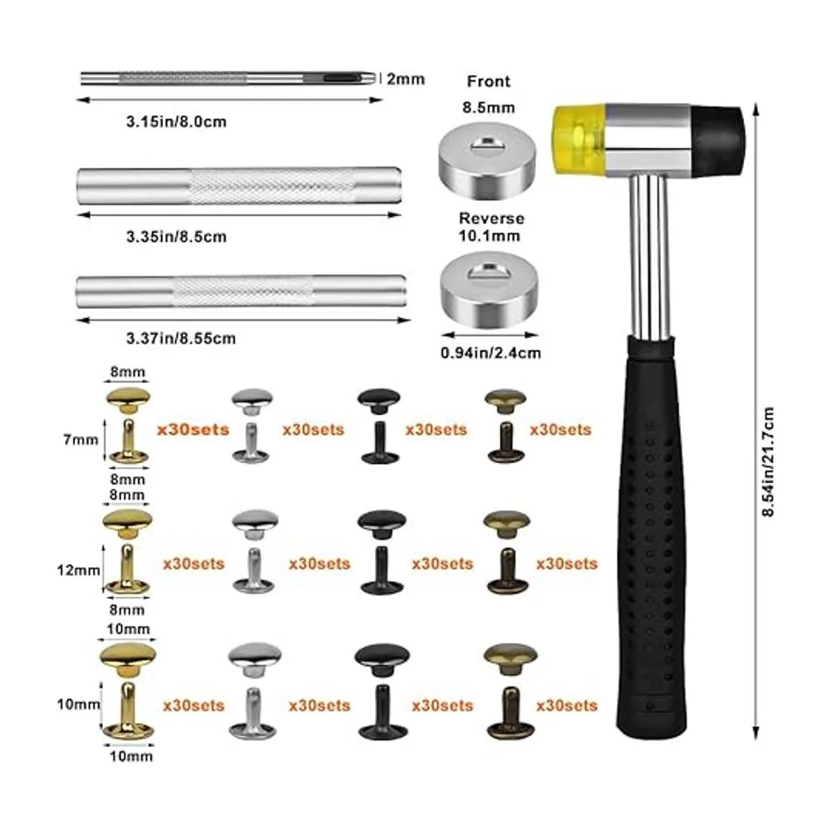 TLKKUE Juego de 360 remaches de cuero 4 colores doble_2