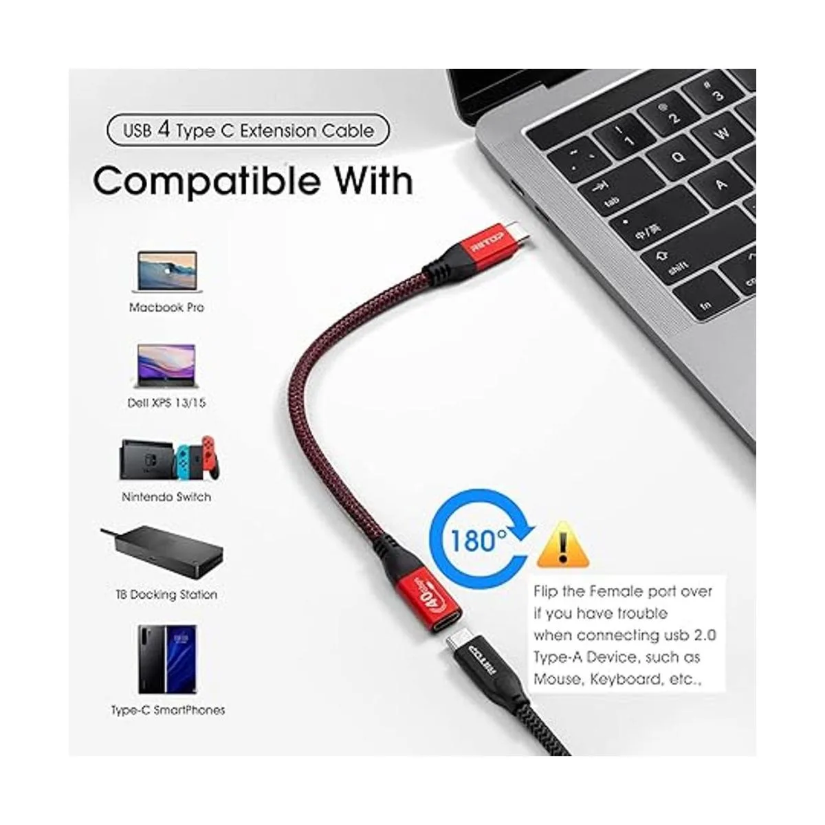 RIITOP Cable de extensión USB 4 corto 40 Gbps 1 pie_6