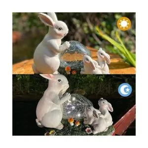 Familia de conejitos con energía solar para decoración de_3