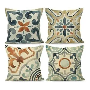 Liosei Juego de 4 fundas de almohada de lino con mandala_1