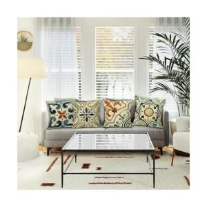 Liosei Juego de 4 fundas de almohada de lino con mandala_2