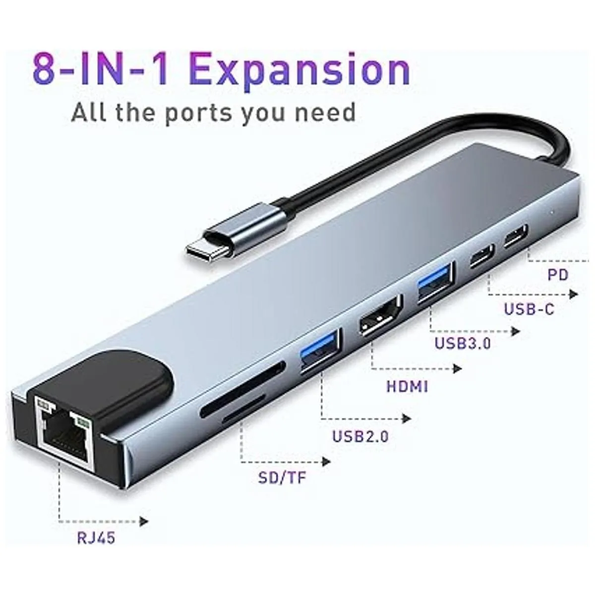 HUB USB C adaptador USB C 8 en 1 con HDMI 4K PD de 100_2