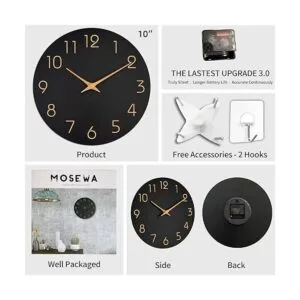 Mosewa Reloj de pared negro de 10 pulgadas funciona con_5