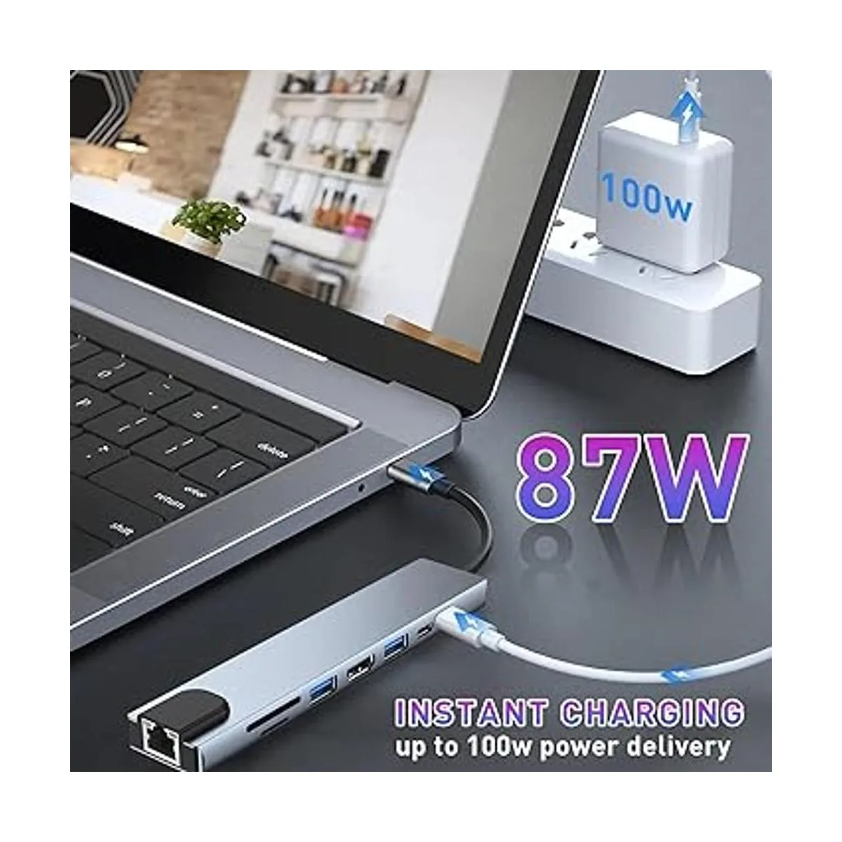 HUB USB C adaptador USB C 8 en 1 con HDMI 4K PD de 100_3