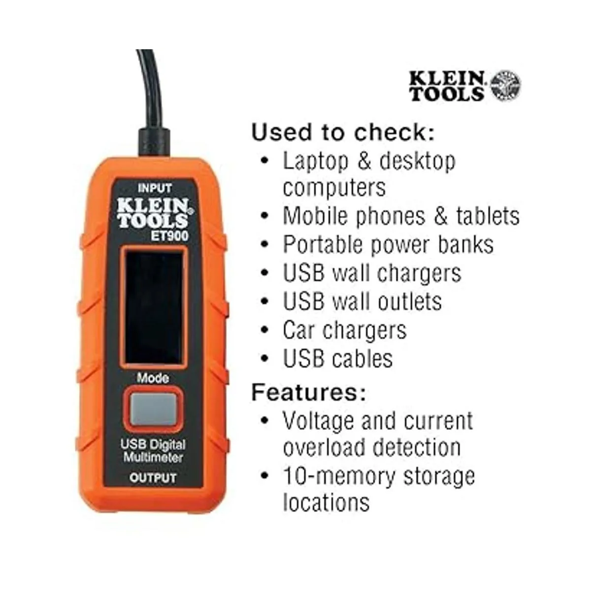 Klein Tools ET900 USB Power Meter USBA Digital Meter for_4