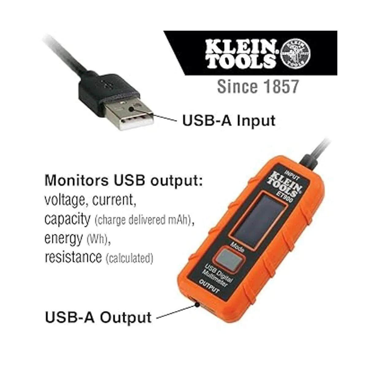 Klein Tools ET900 USB Power Meter USBA Digital Meter for_2