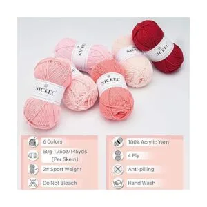 NICEEC Hilo de peso deportivo de 6 x 1.76 oz para tejer de_4