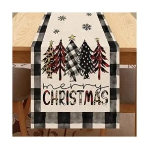 Seliem Camino de mesa de árboles de Navidad a cuadros_1