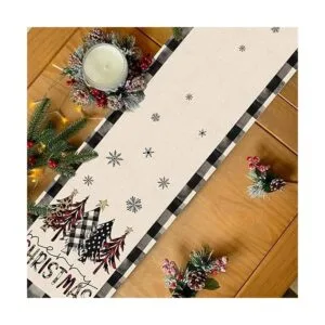 Seliem Camino de mesa de árboles de Navidad a cuadros_4