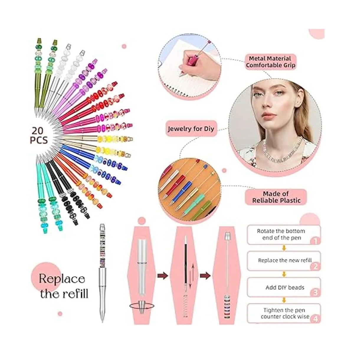 Juego de 300 bolígrafos de cuentas de plástico surtido 20_3