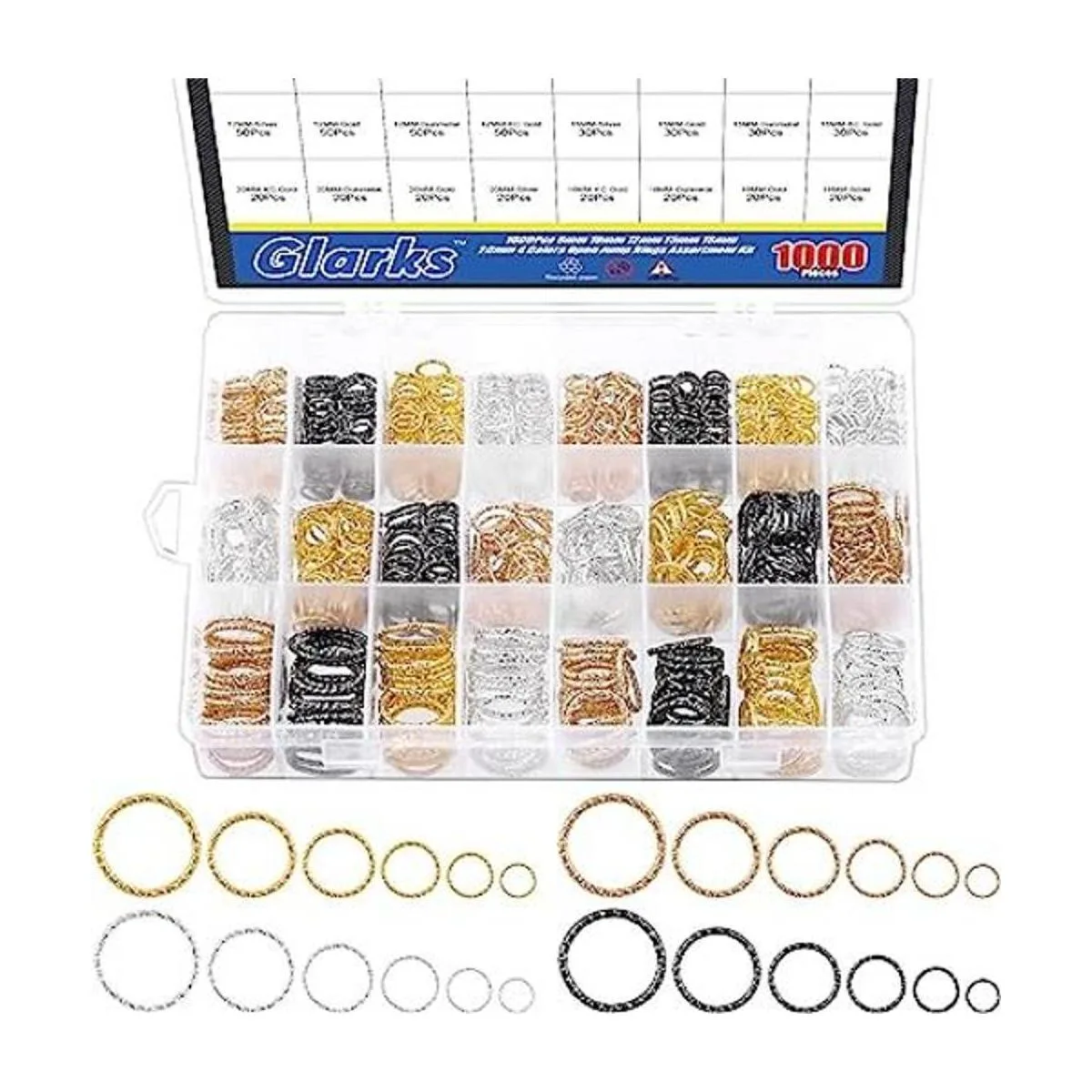 Glarks Juego de 1000 anillos abiertos de 0.315 in 0.394_1