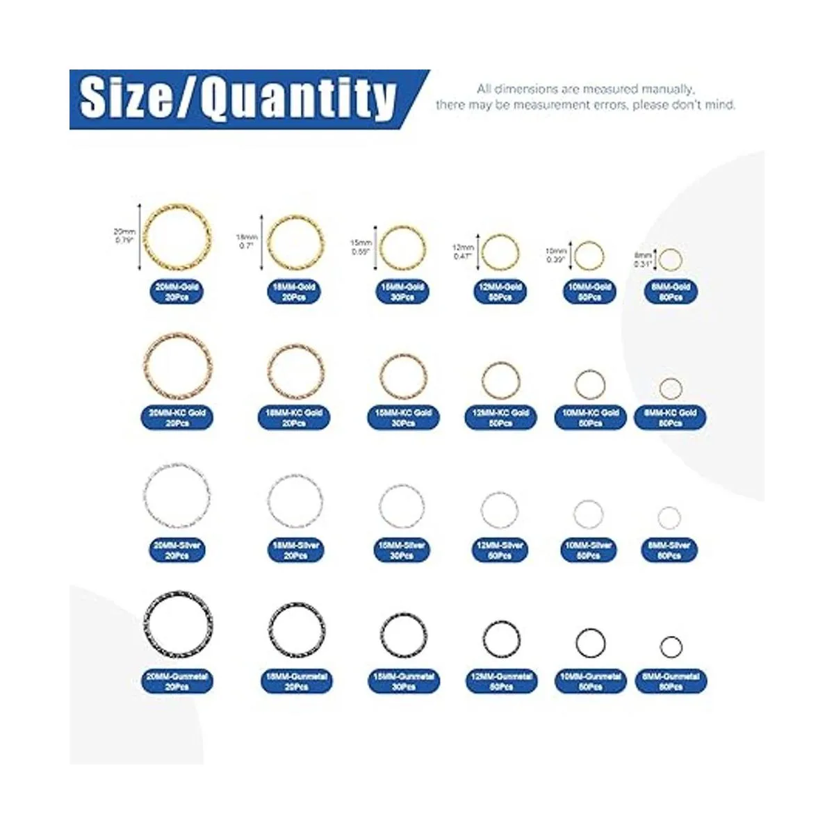 Glarks Juego de 1000 anillos abiertos de 0.315 in 0.394_2