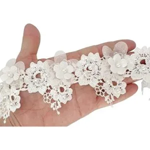 PEPPERLONELY 1 yarda de color blanco con flor de rosa_2