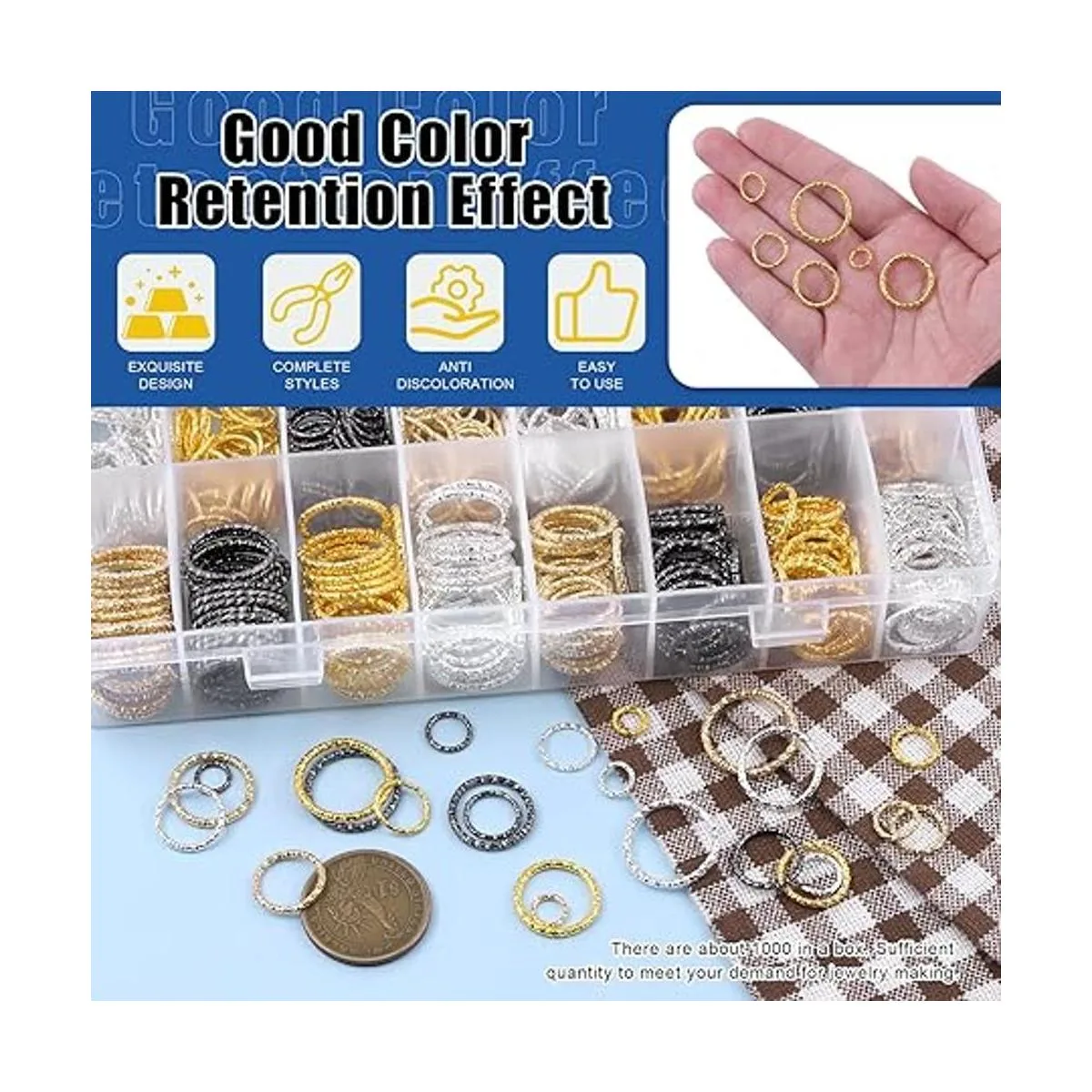 Glarks Juego de 1000 anillos abiertos de 0.315 in 0.394_5