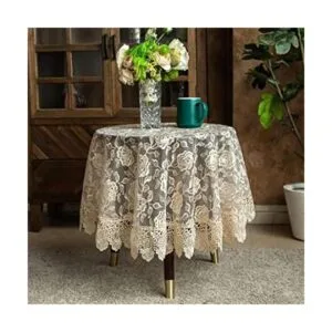 SUTAVIA Mantel redondo de tela de encaje con diseño floral_1