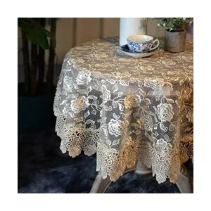 SUTAVIA Mantel redondo de tela de encaje con diseño floral_4