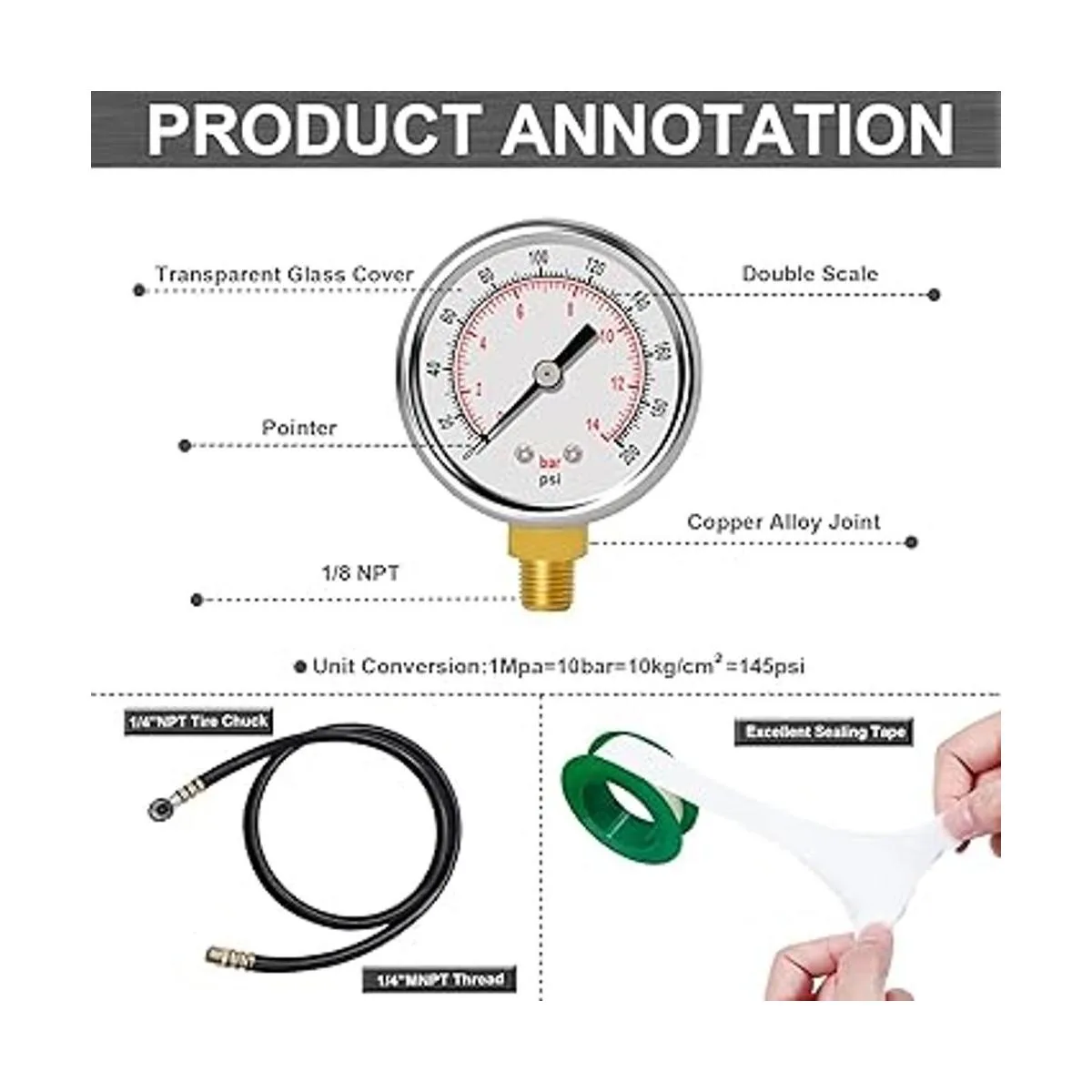 GODESON Kit de válvula de tanque de aire con calibre el_6