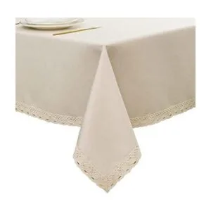 EHouseHome Mantel de lino sintético con ribete de encaje_1