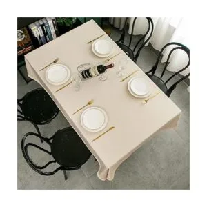 EHouseHome Mantel de lino sintético con ribete de encaje_5