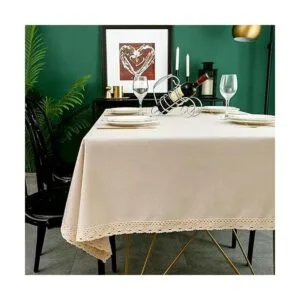 EHouseHome Mantel de lino sintético con ribete de encaje_2