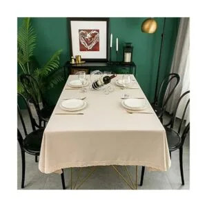 EHouseHome Mantel de lino sintético con ribete de encaje_3
