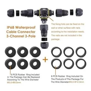 Conector de cable impermeable IP68 de 3 canales 3 polos_2