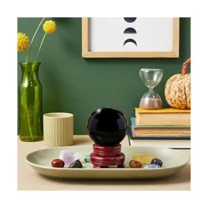 Esfera pequeña de bola de cristal de obsidiana negra con_2