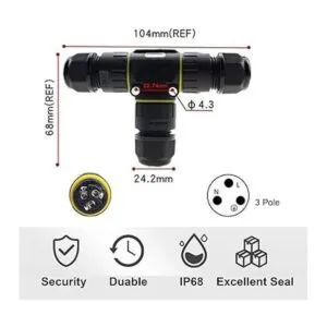 Conector de cable impermeable IP68 de 3 canales 3 polos_3