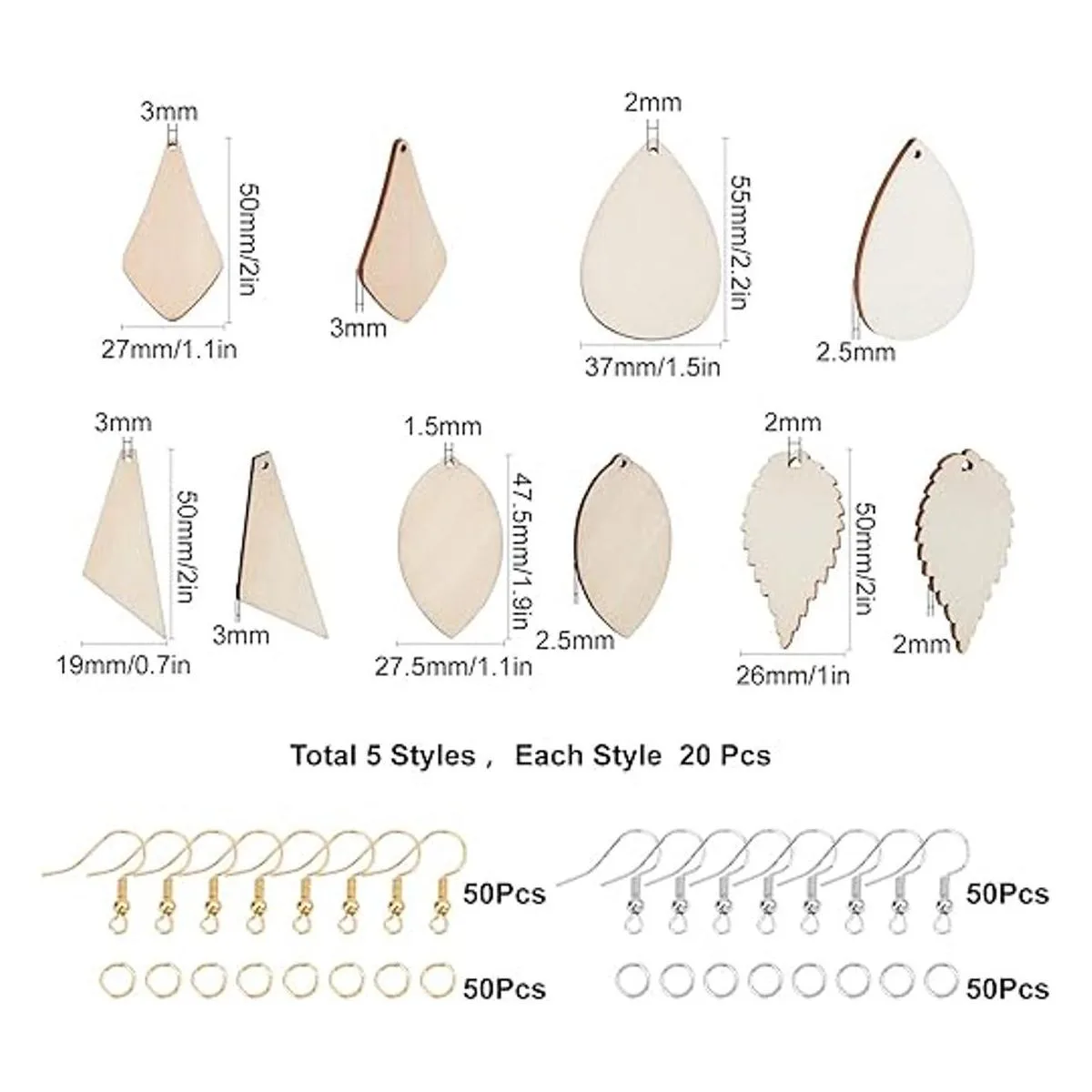 SUNNYCLUE 5 estilos 300 dijes de madera para pendientes_2