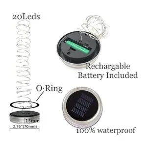 Miaro Paquete de 8 luces de tarro de masón 20 luces LED_2