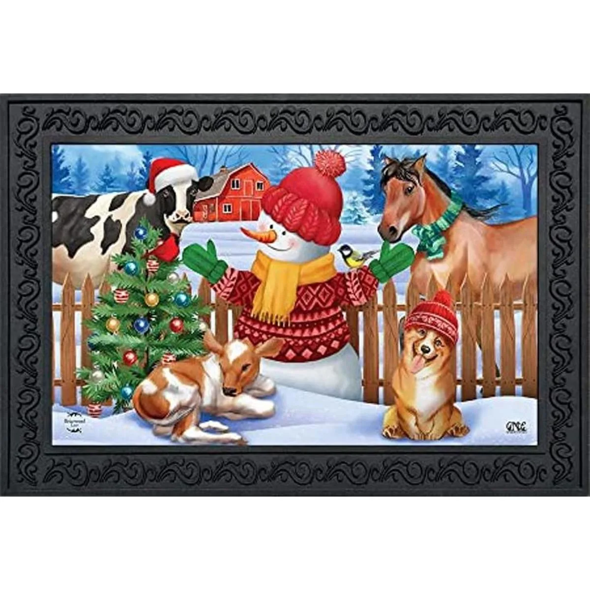 Barnyard Tapete de Navidad de muñeco de nieve para perro_1