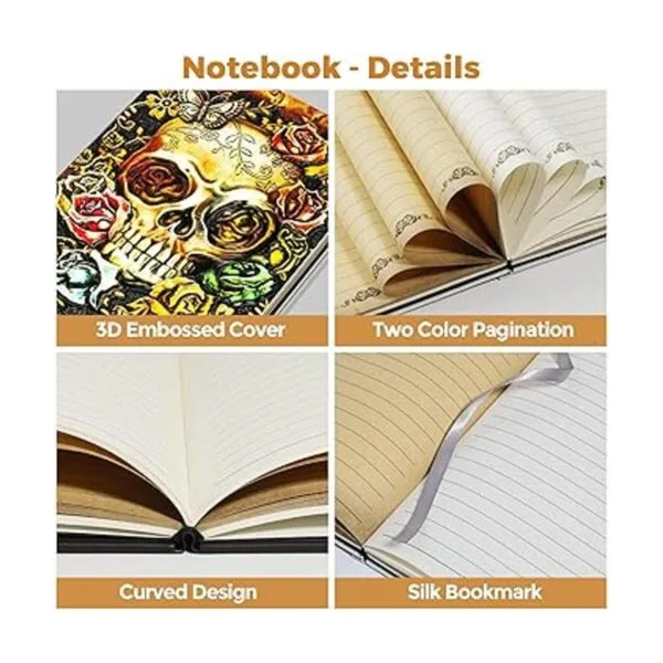 Diario de cuero en relieve con calavera cuaderno vintage_6