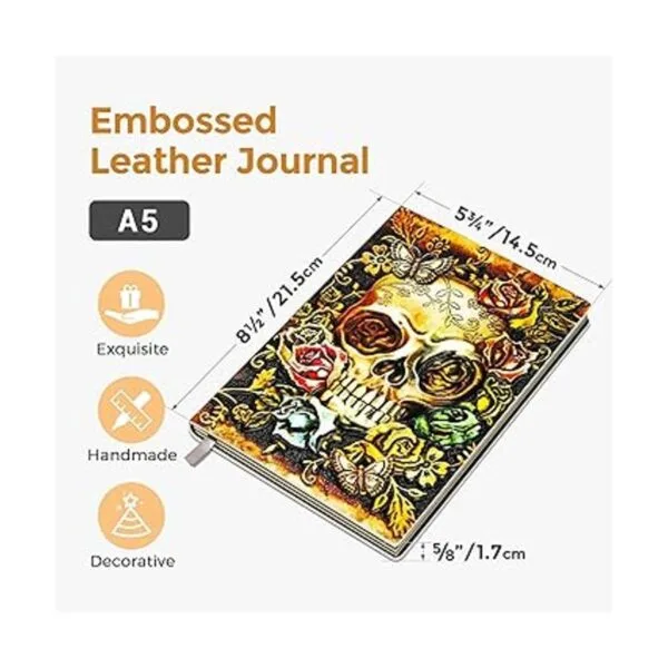 Diario de cuero en relieve con calavera cuaderno vintage_4