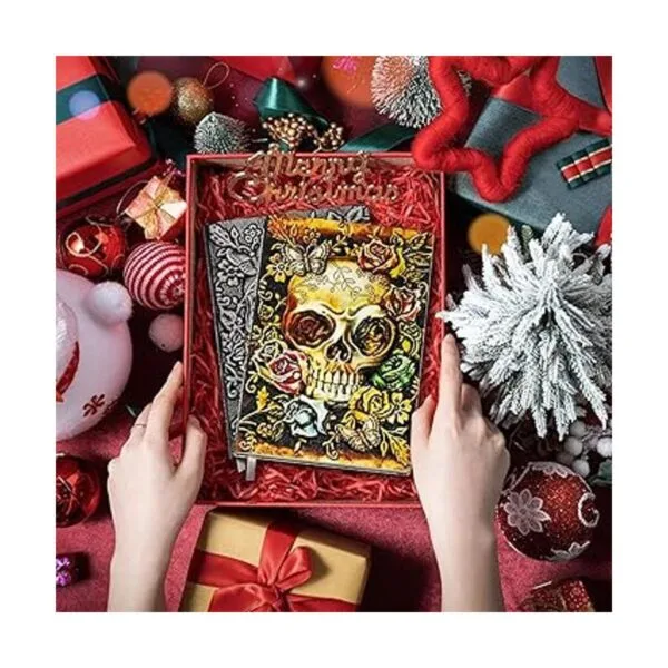 Diario de cuero en relieve con calavera cuaderno vintage_2