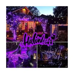 QITONG Guirnalda de luces solares moradas impermeables_7