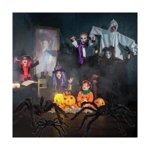 Juego de 4 arañas peludas de Halloween accesorios de_5