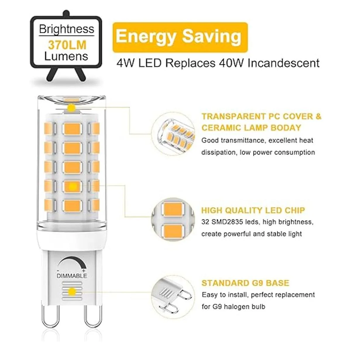Umleeddlt Bombilla LED G9 regulable de 4 W equivalente a_3