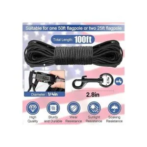 Kit de cuerda de asta de bandera de 100 pies con 4 ganchos_5