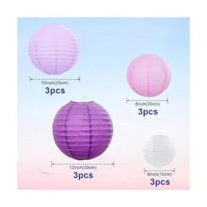 Famolay Faroles de papel morados 12 piezas de tamaños_2